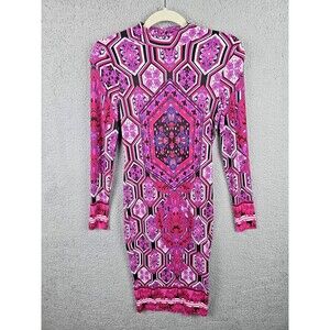 Venus Pink Purple Geometric Bodycon Long Sleeve Dress Small